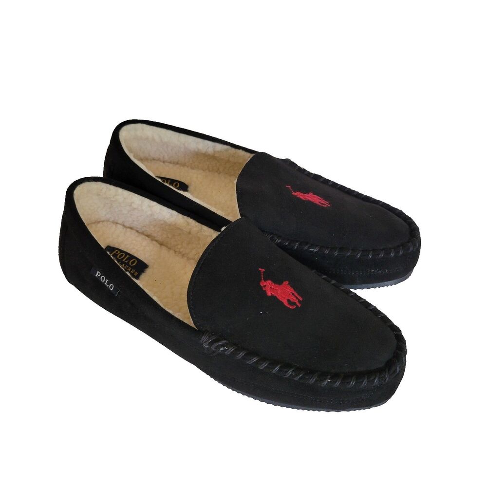 Ralph Lauren Mens Slip On Winter Suede Loafers Black SZ 12